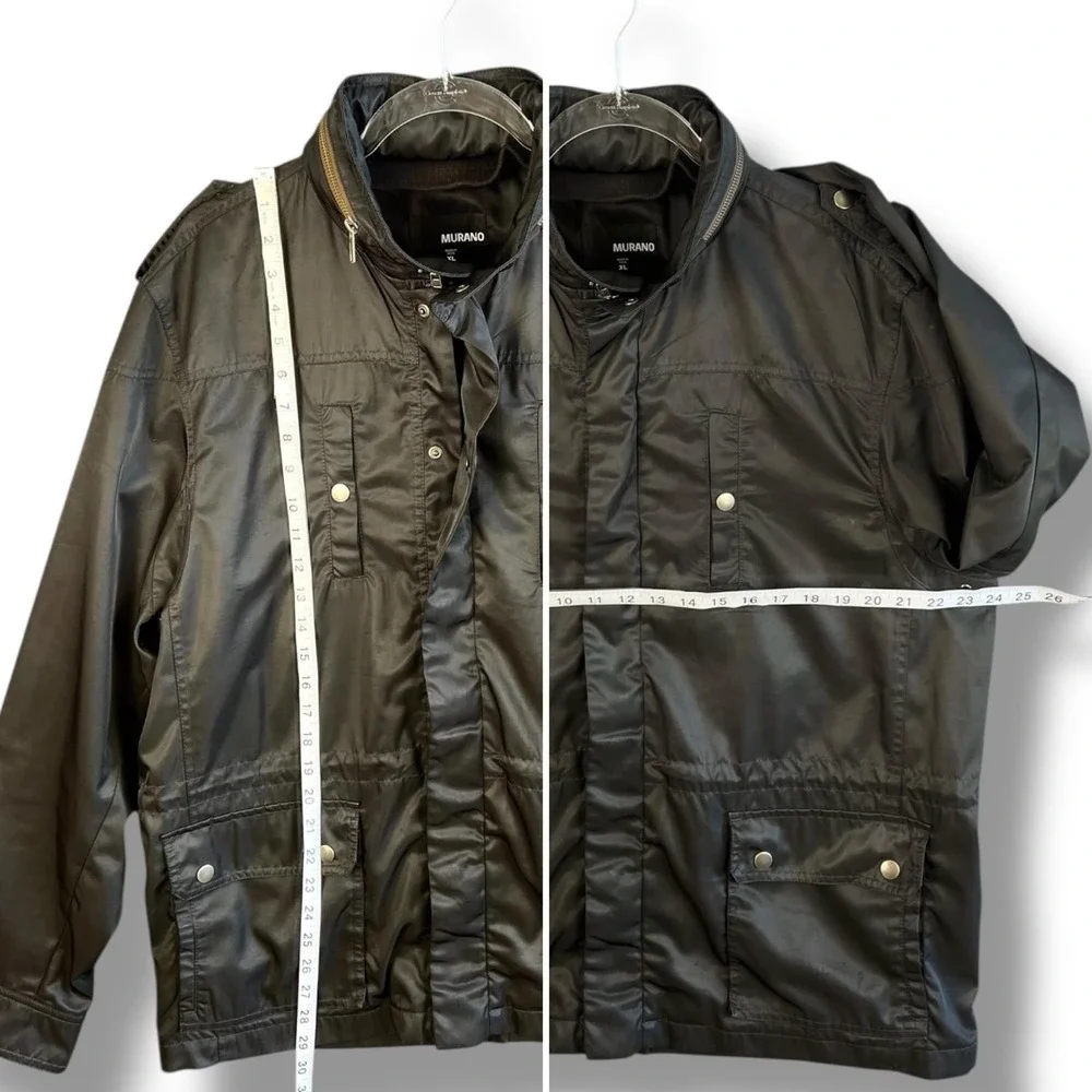 Murano Jacket Mens XL Black‎ Hooded Full Zip Snap Storm Flap Pockets Epaulets